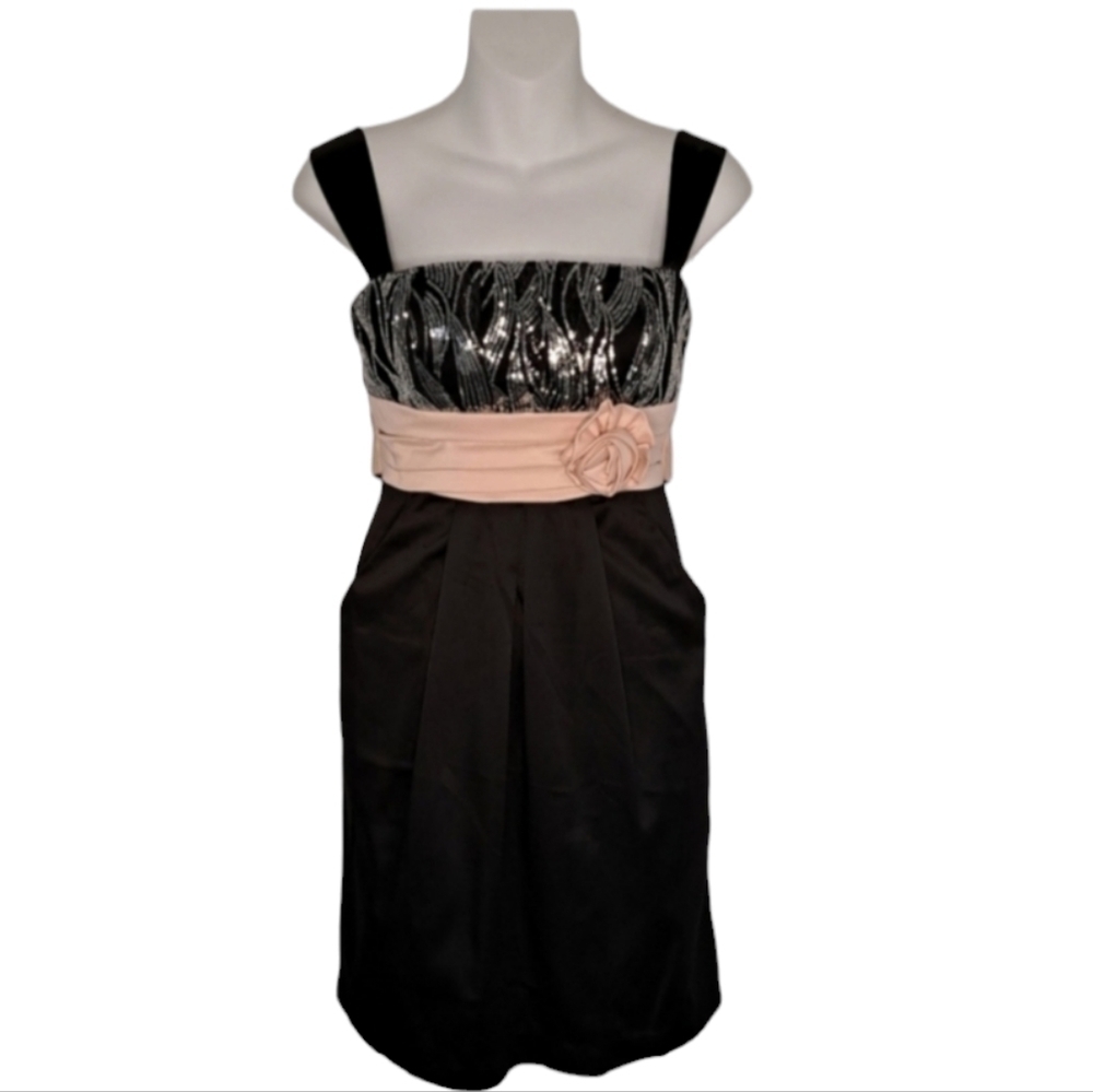 Prom Satin & Sequins Mini Dress ◇ Pockets ◇ EUC ◇ Small ◇ City Triangles